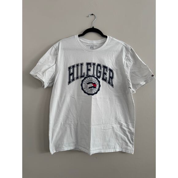 Men's Tommy Hilfiger Preppy Logo Graphic White T-Shirt size L Academia Y2K - Picture 2 of 4